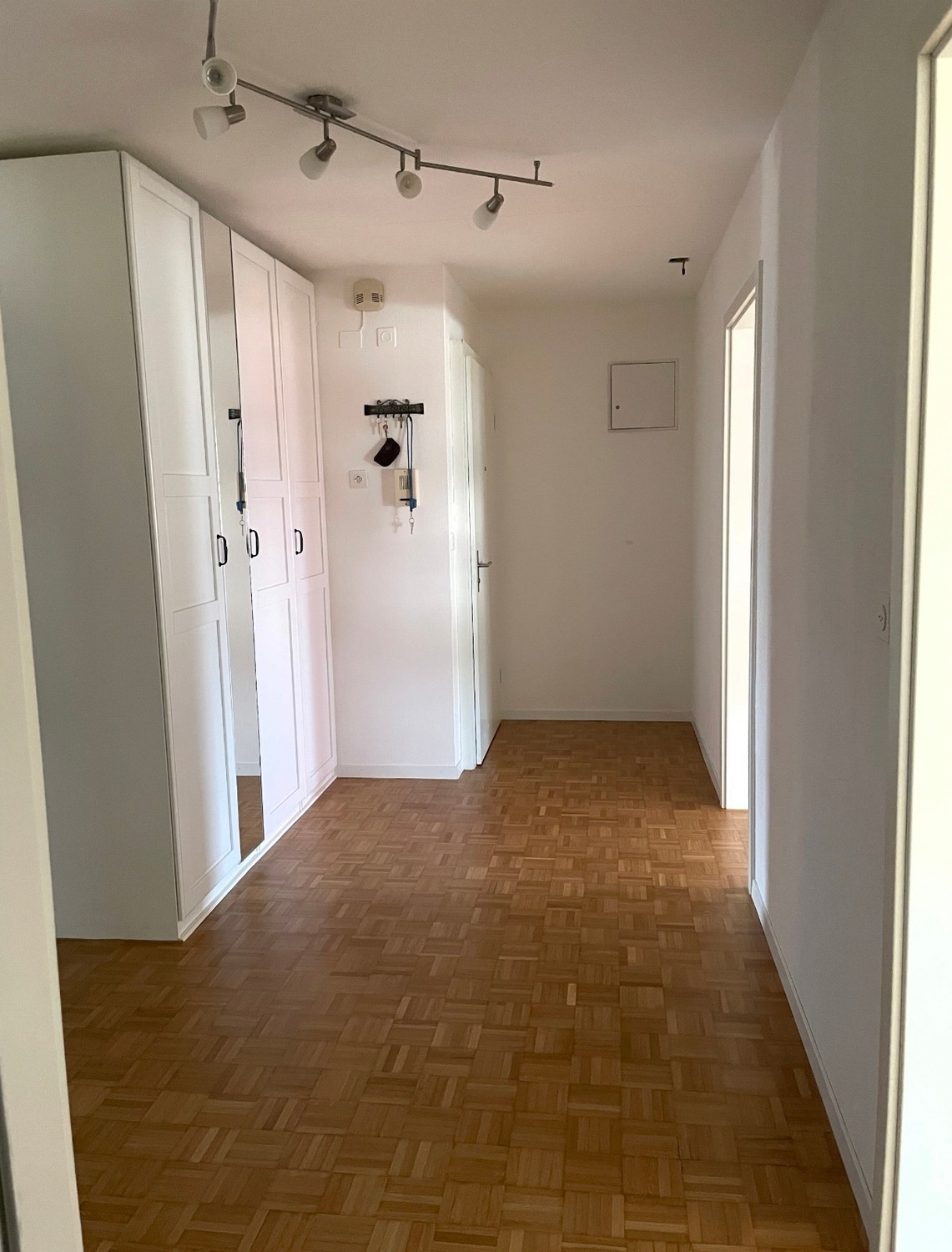 Frisch renovierte 3.5 Zimmer-Wohnung in Altendorf (SZ) - Eingang mit beleuchtetem Wandschrank