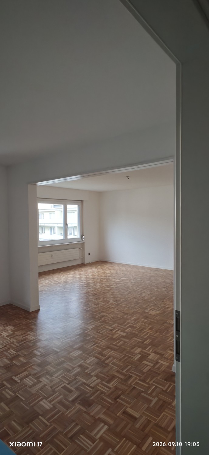 Frisch renovierte 3.5 Zimmer-Wohnung in Altendorf (SZ) - Sicht von Esszimmer, Küche ins Wohnzimmer