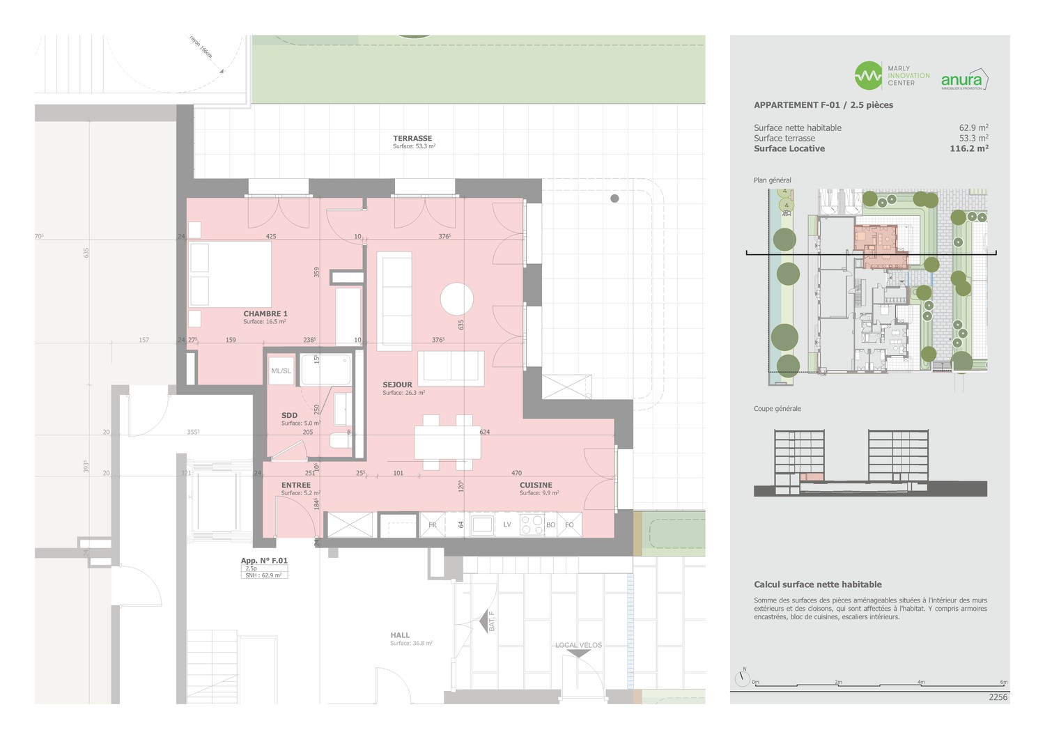 Appartement de 2.5 pièces avec terrasse à Marly - Plan