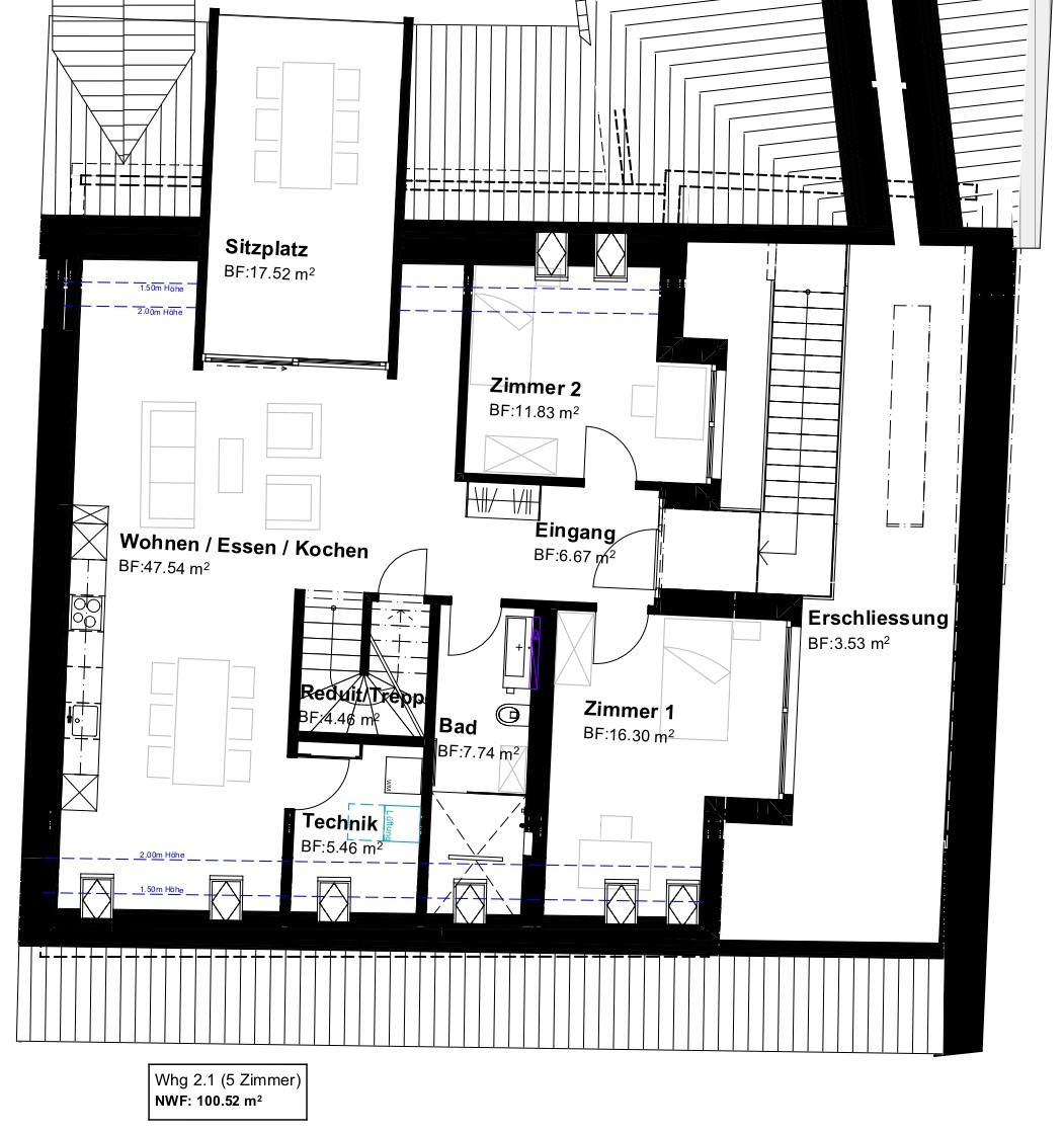 Modernes Wohnen im alten Bauernhaus in Frick - Grundriss Whg. 2.1