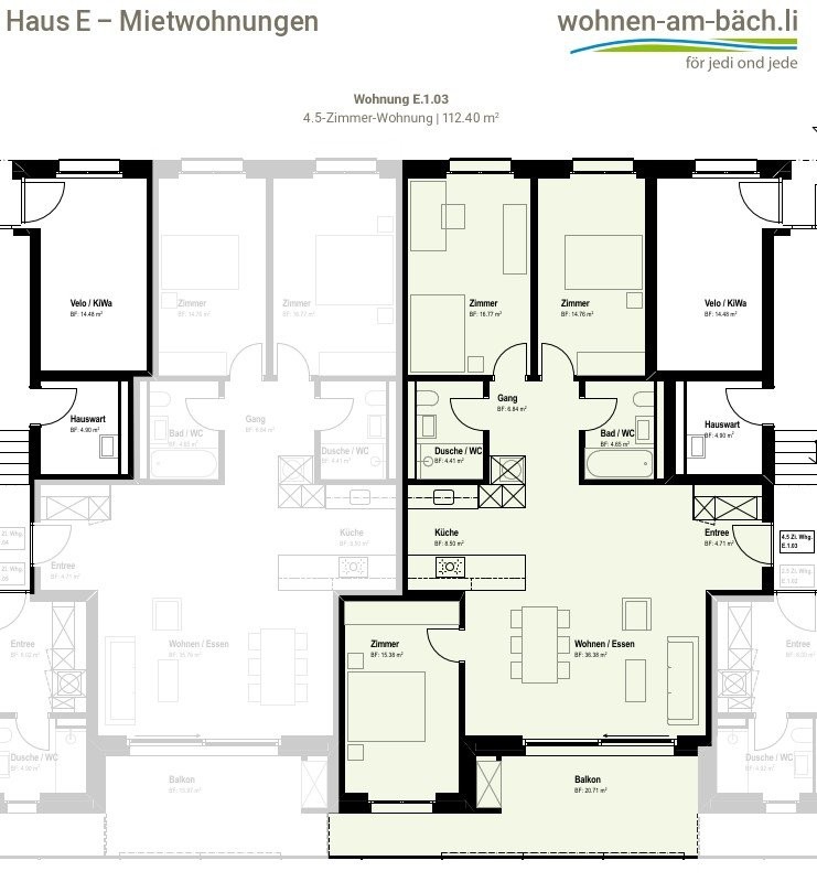Erstvermietung - moderne 4.5-Zimmerwohnung mit durchdachtem Grundriss - Grundriss E.1.03