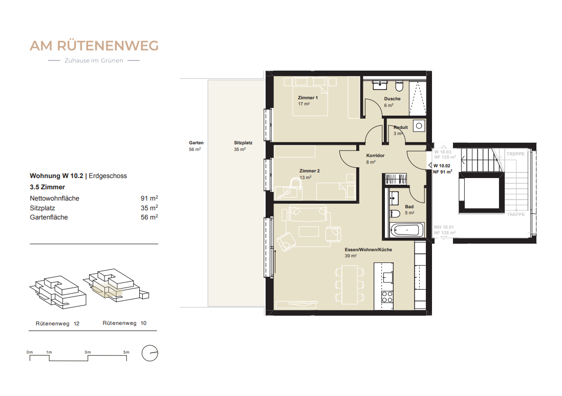 3.5-Zimmer-Neubauwohnung im Projekt "Am Rütenenweg" in Feuerthalen - Grundriss