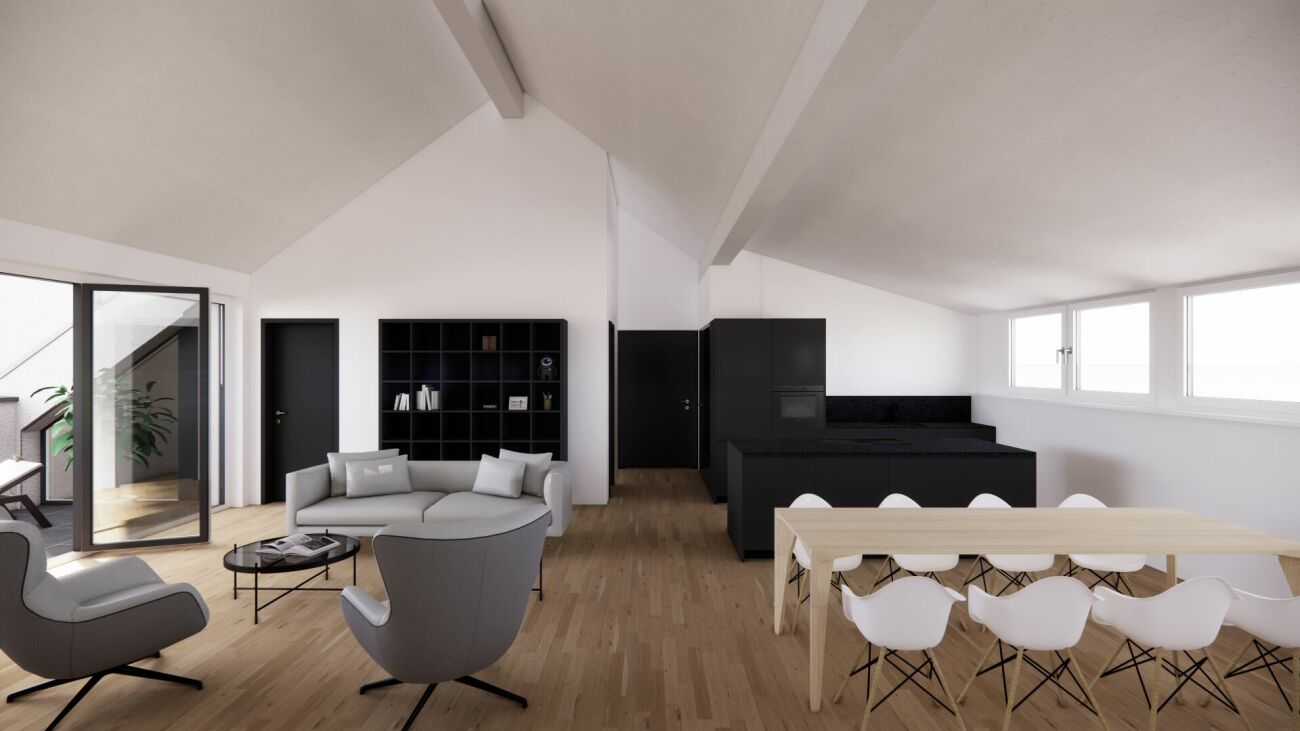 4.5-Zimmer-Attikawohnung in Oberurnen - Visualisierung Wohn/-Esszimmer u. Küche
