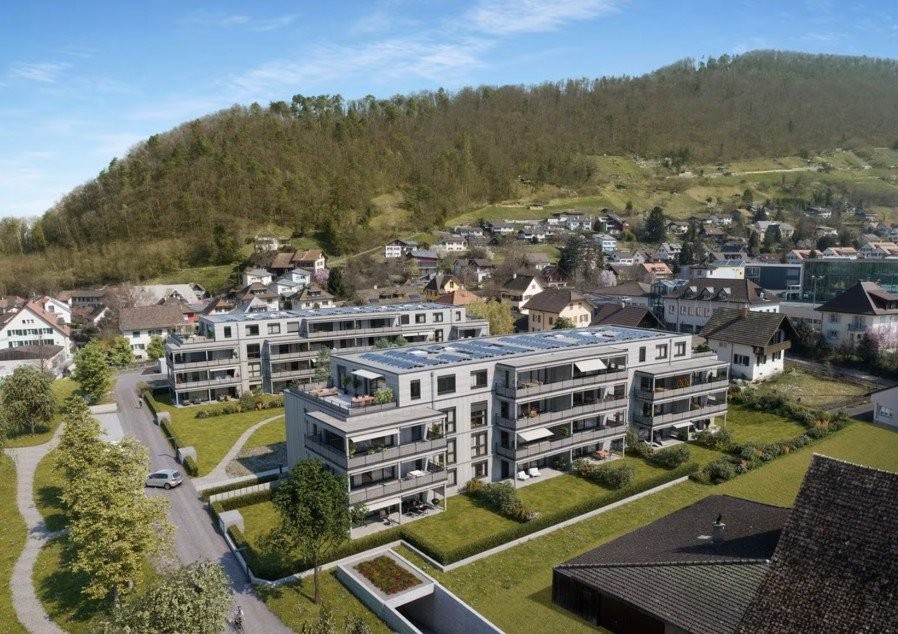 Moderne 4.5-Zimmerwohnung zu vermieten - 00 Aussenansicht, Haus 1+3 im Vordergrund