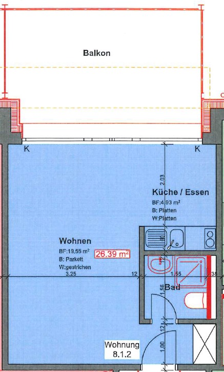 Moderne 1½-Zimmerwohnung Erdgeschoss - Z8, Objekt 25, Grundrissplan