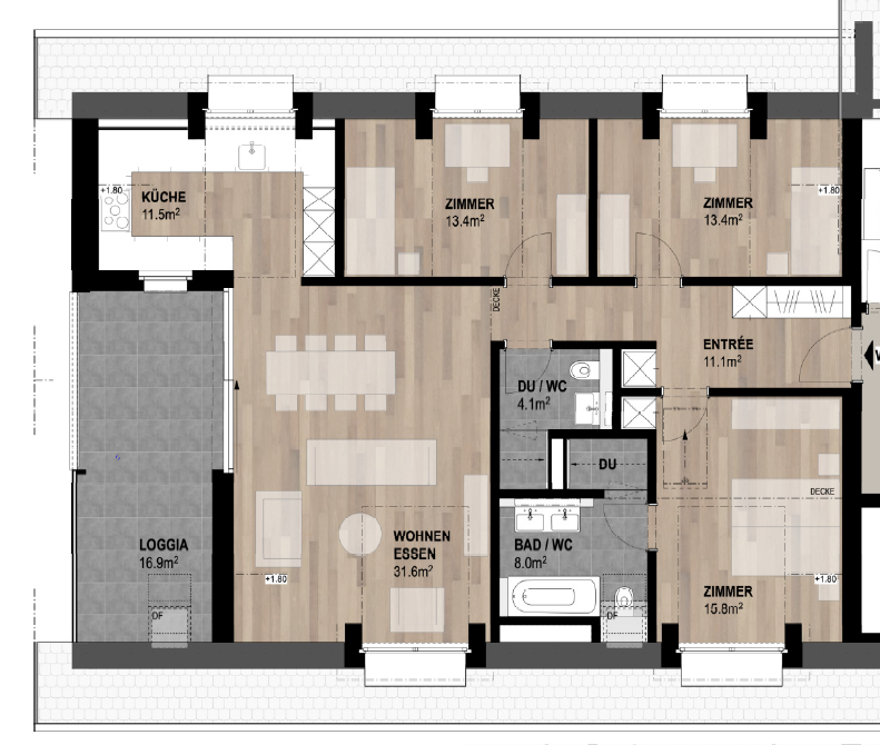 Spezielle Dachwohnung mit grosser Loggia und zusätzlichem grossem Estrich - Bild 3