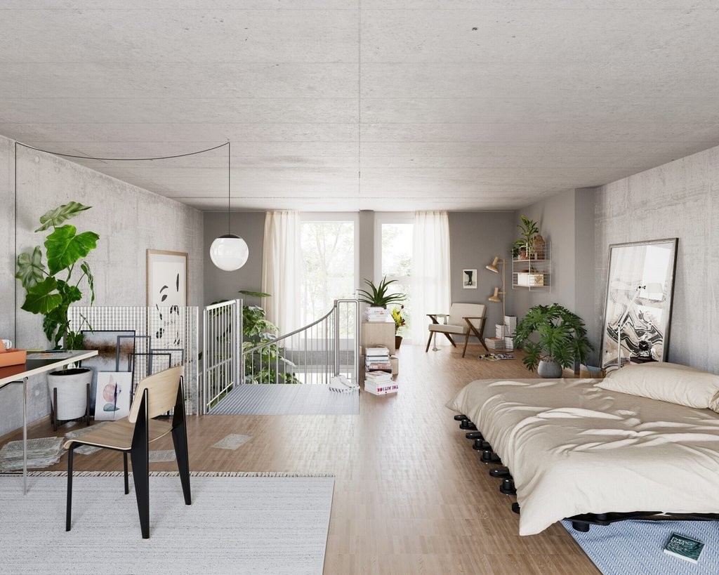 MIETEN OHNE KAUTION, Grosszügige Maisonette-Lofts im Industrie-Look - Visualisierung Schlafzimmer