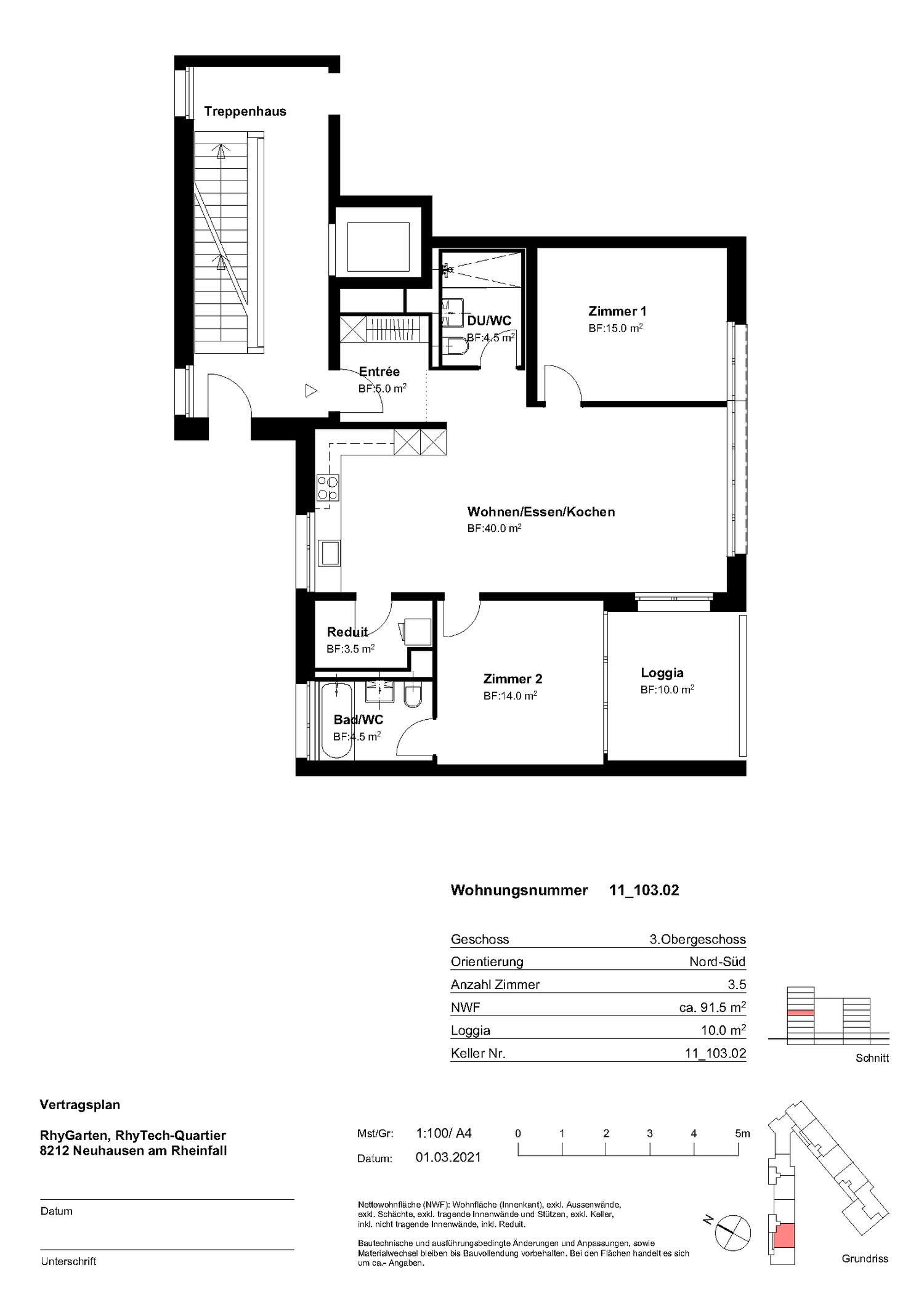 Moderne Neubauwohnung mit Balkon in sonniger Lage – 3.5 Zimmer - Grundriss