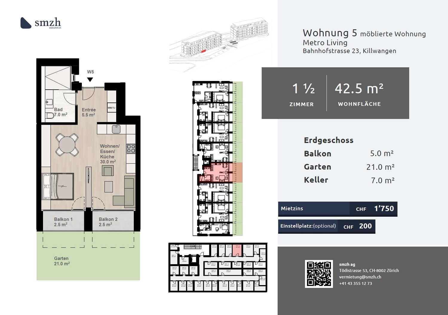 1.5-Zimmer-Gartenwohnung, Minergie, direkt am Bahnhof Killwangen - Bild 2