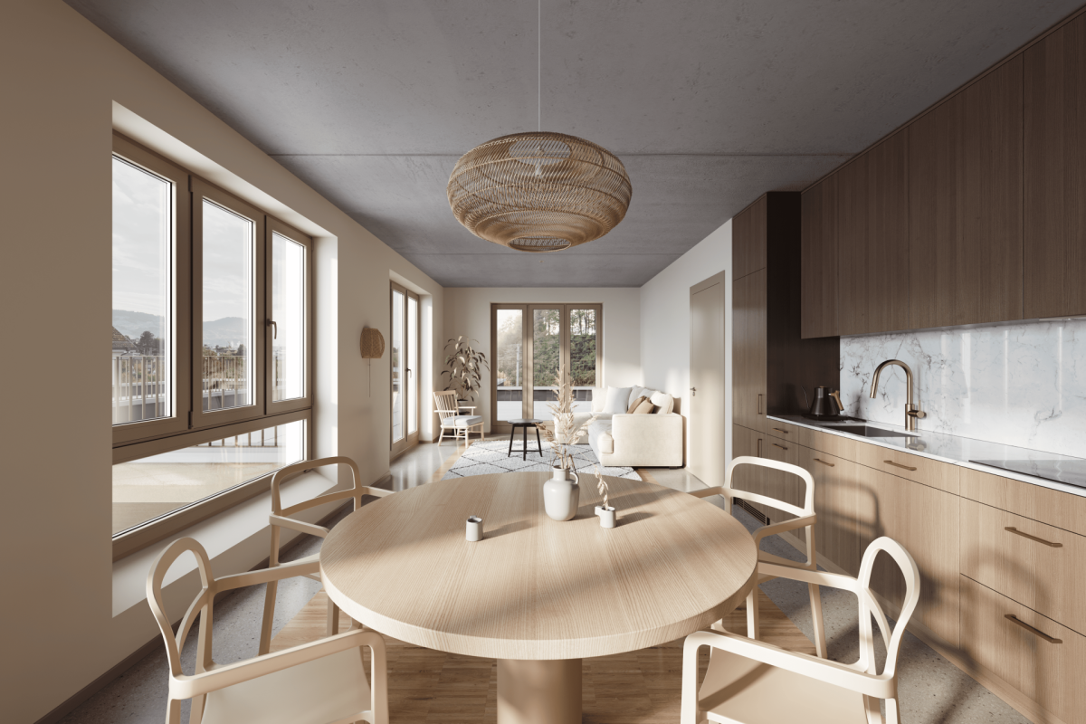 3,5 Zimmerwohnung Holzwiesstrasse 43 - Spinnerei Jona - Wohn- / Esszimmer