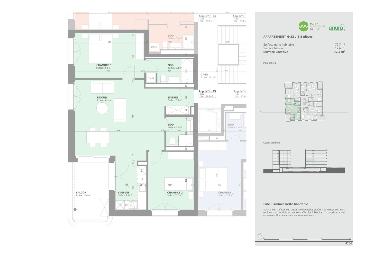 Magnifique appartement de 3.5 pièces de haut standing à Marly - Plan H-23
