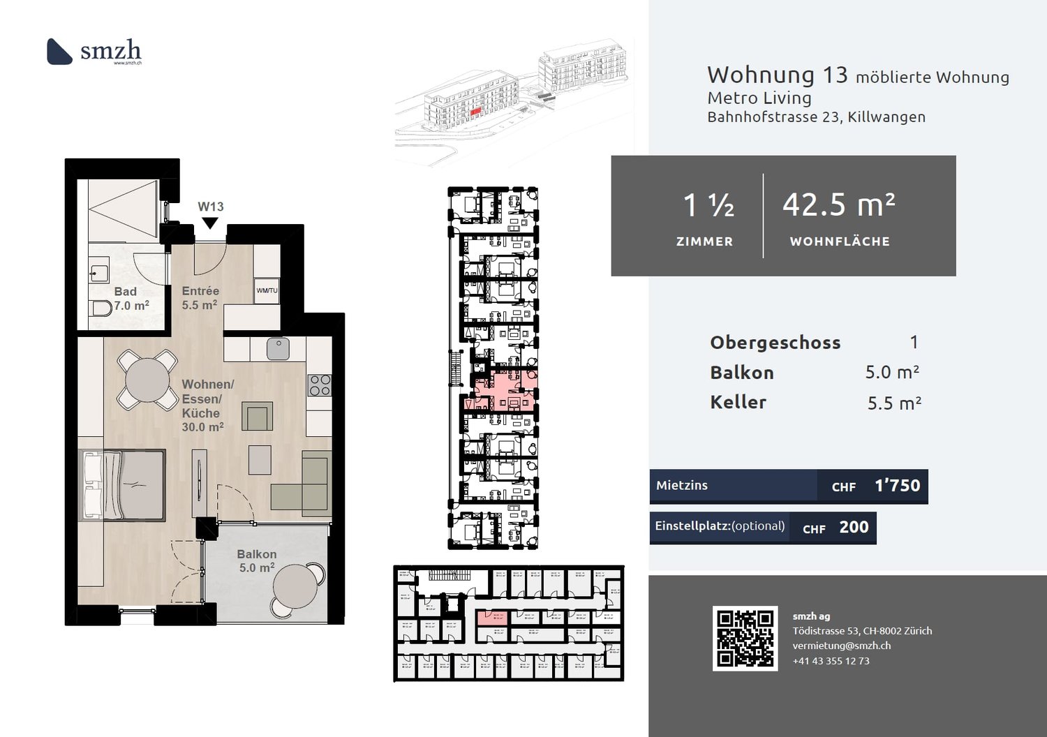 1.5-Zimmer Neubau mit Balkon - Metro Living, Killwangen - Bild 2