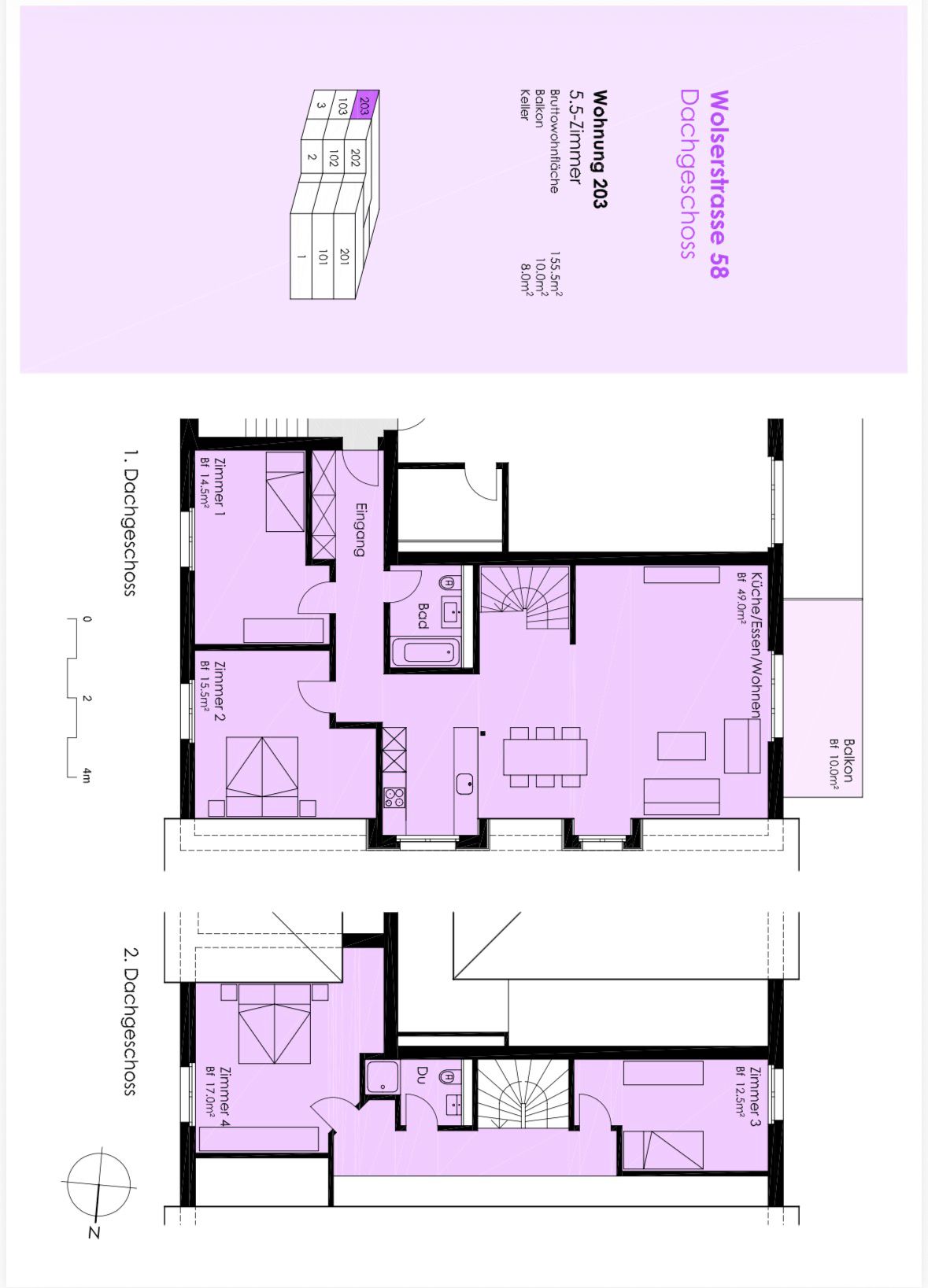 5.5 Zimmer Maisonettewohnung 155.5 m2, Balkon 10 m2, Richtung Süden - Bild 3