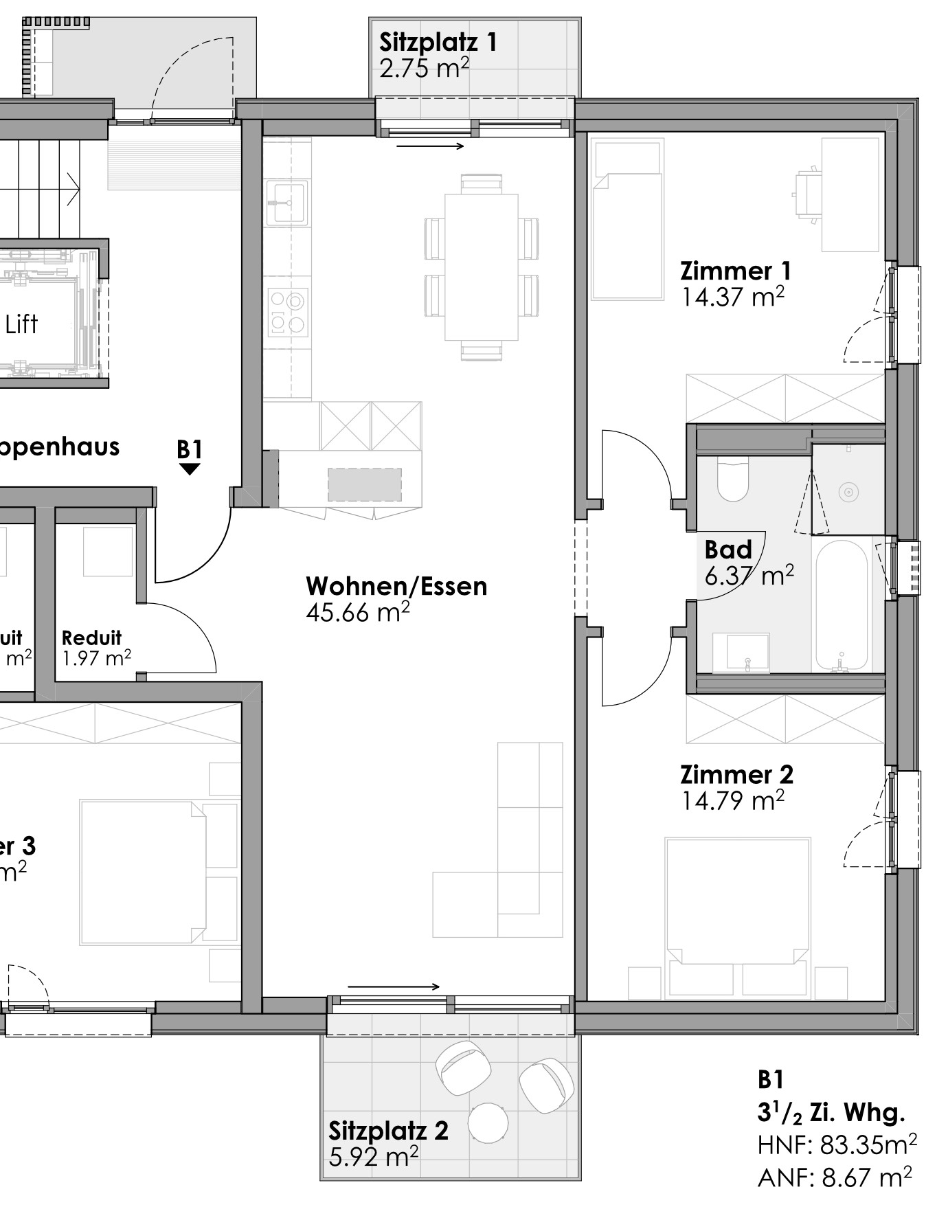 Neubauwohnung in Möhlin! - Grundriss Wohnung B1
