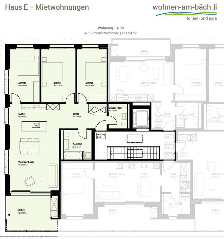 Erstvermietung - moderne 4.5-Zimmerwohnung mit durchdachtem Grundriss - Grundriss E.4.08
