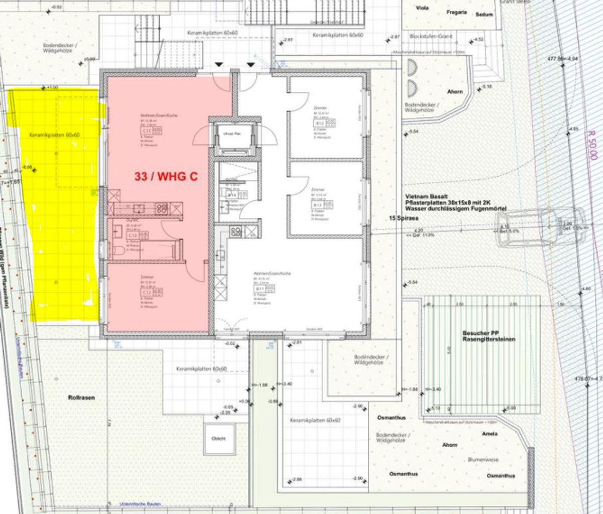 NEUBAU AN TOPLAGE MIT GROSSZÜGIGEM SITZPLATZ (40 M²) SOWIE EIGENER WASCHKÜCHE UND KELLER (17,4 M²). DIE WOHNUNG KANN AUF WUNSCH AUCH MÖBLIERT GEMIETET WERDEN. - Grundriss