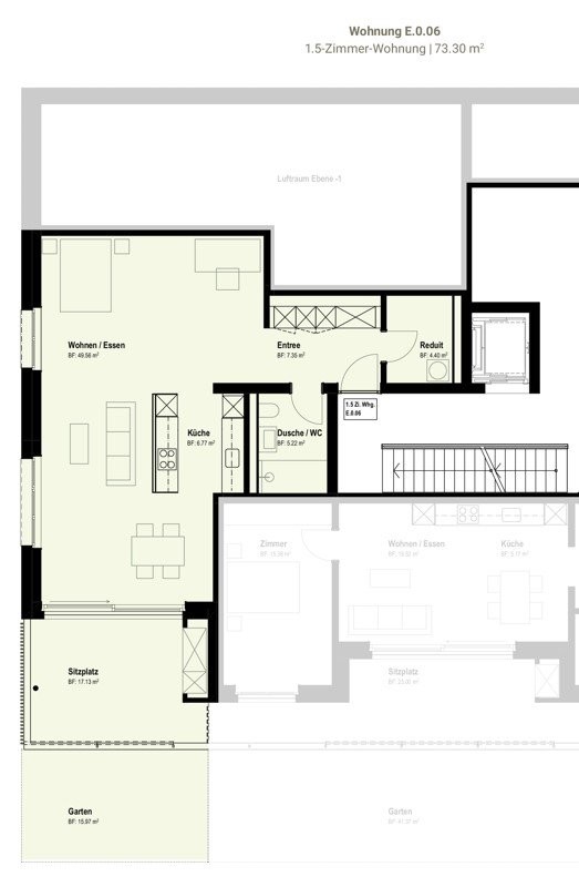 Neu & Zentral - 1.5-Zimmerwohnung mit Gartensitzplatz im Erstbezug - Grundriss E.0.06