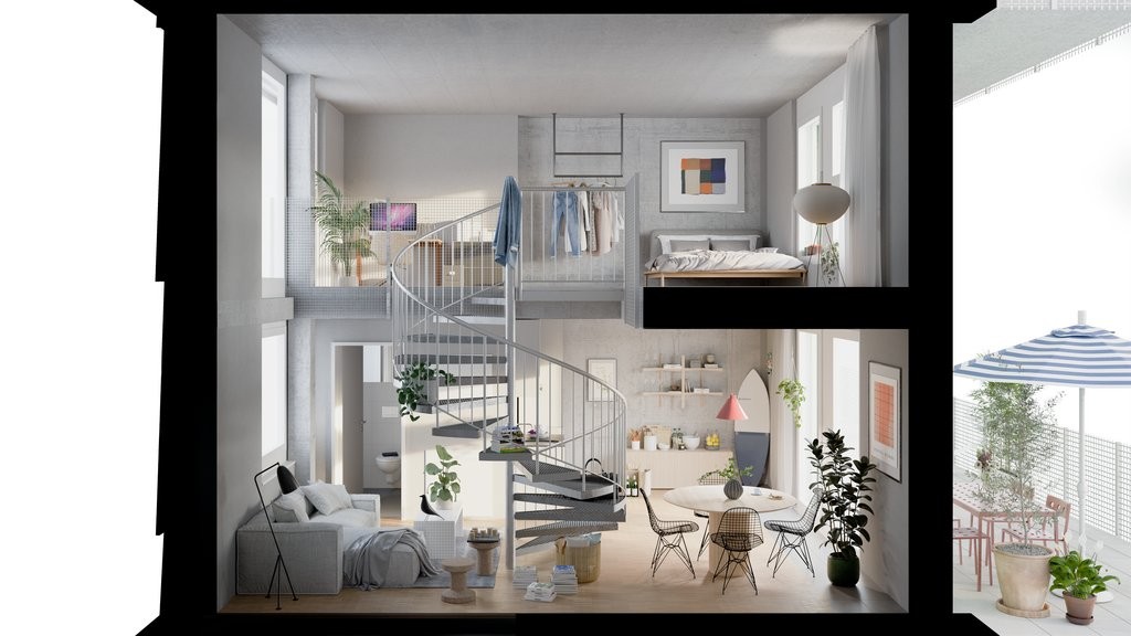 MIETEN OHNE KAUTION, Grosszügige Maisonette-Lofts im Industrie-Look - Visualisierung Wohnung