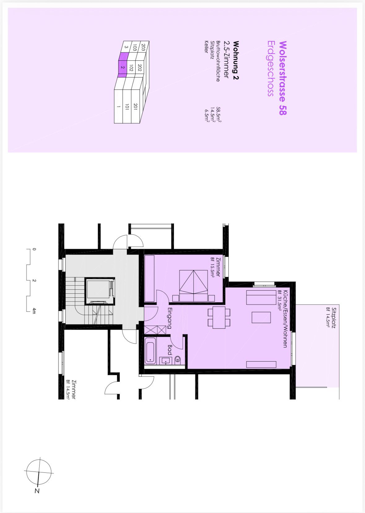 2.5 Zimmerwohnungim 1.OG mit 58.5m2, Balkon 10 m2, Richtung Süden - Bild 3