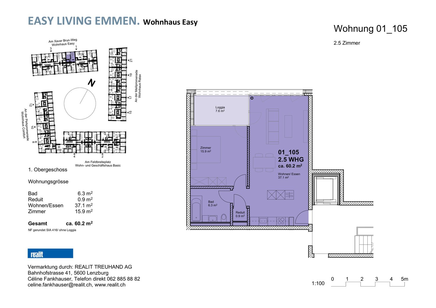 Moderne 2.5 Zimmerneubauwohnung in Emmen - Grundrissplan