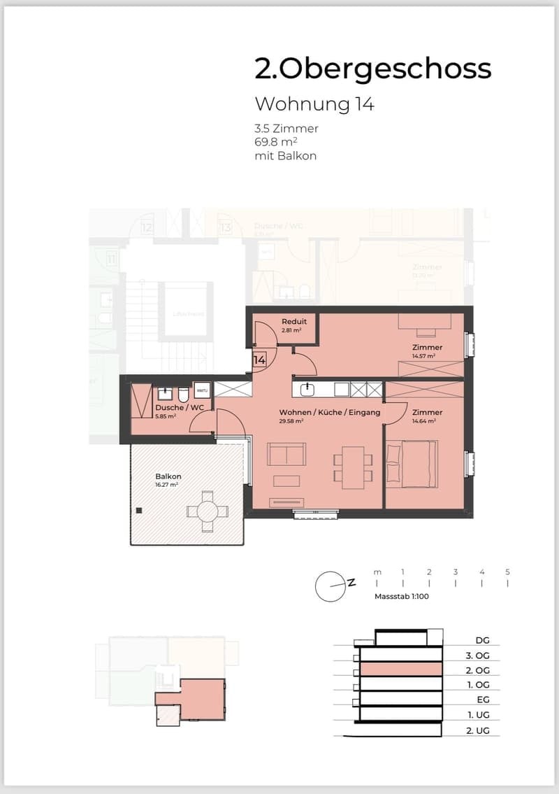 Modern and quiet 3.5-room apartment in central Kloten - Floor plan