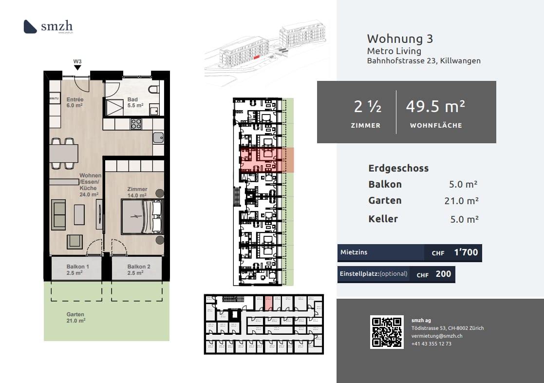 2.5-Zi.-Gartenwohnung am Bahnhof - hell - Killwangen mieten - Bild 2