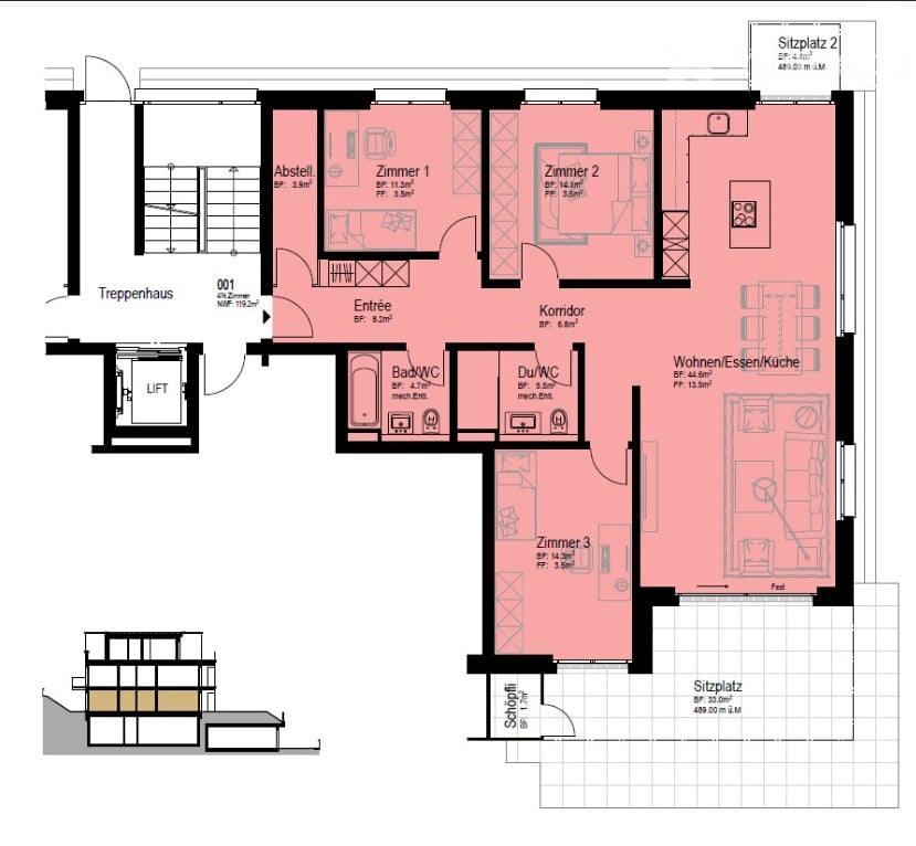4.5‑Zimmer ‑ Neubauwohnung – Erstbezug an Top‑Lage, alles zu Fuss erreichbar - Bild 5