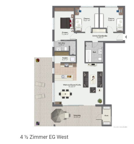 gemütliche 4.5 Zimmer-Gartenwohnung - Aarburg, Krone-Park.Haus 2 EG 4.5