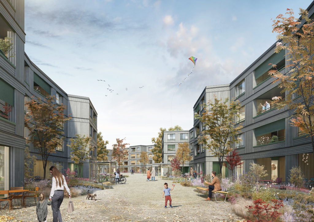 Neubau hochwertige 1.5-Zimmer-Eigentumswohnung - Visu_Köniz_Feuerfalter_Aussen mit Innenbereich