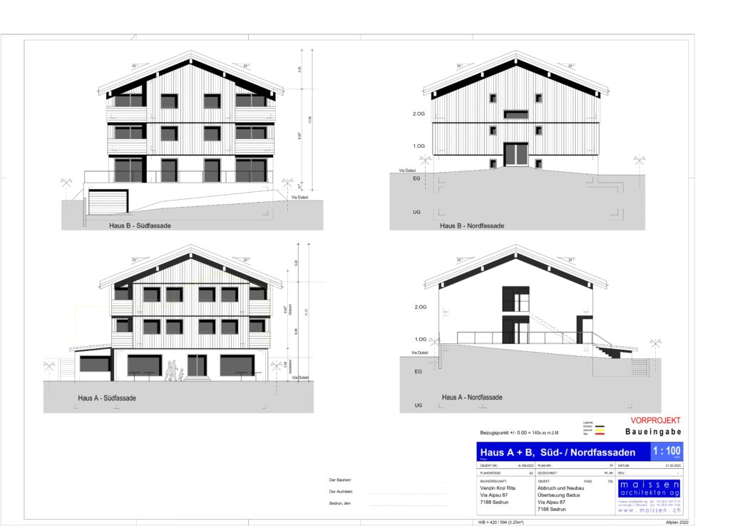 Schöne neue Zweit/Erstwohnungen in Graubünden - Haus A+B, Süd- u. Nordfassaden
