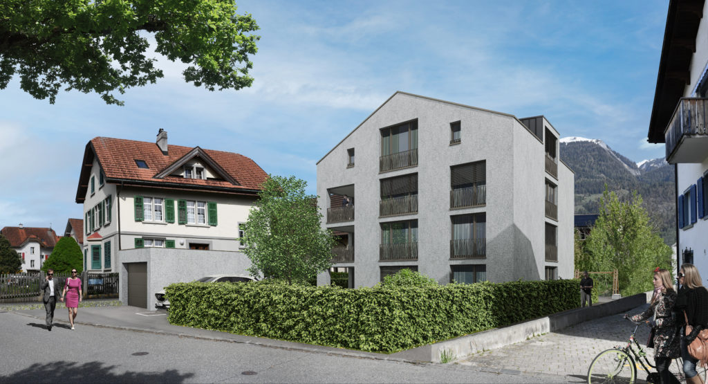 Neubau mit 4 Eigentumswohnungen in 7402 Bonaduz - Strassenseite