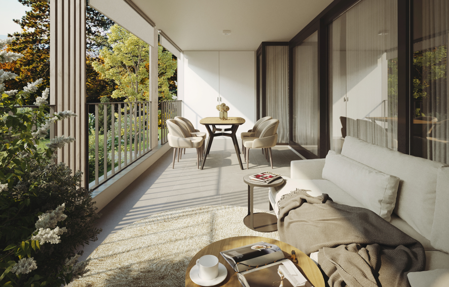 Neubauprojekt HASENberg - Bellikon - Bellikon Hasenberg Balkon am Tag