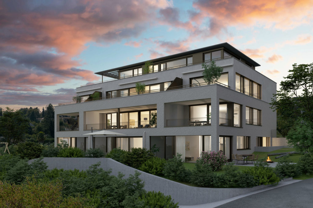 Exklusives Wohnen in Oberwil BL - Besucherperspektive | Gartenansicht | Südost-Fassade