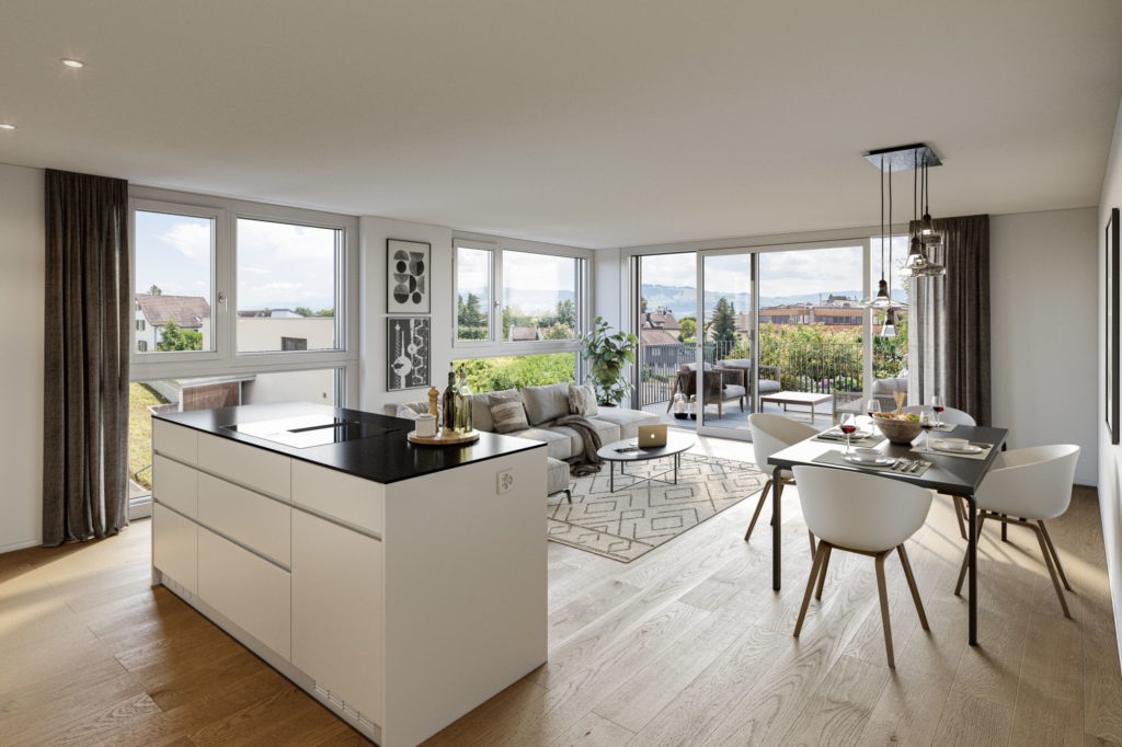 Neubauprojekt «SOLAZZA» in Uerikon-Stäfa - Küche_Essen_Wohnen_WHG_101