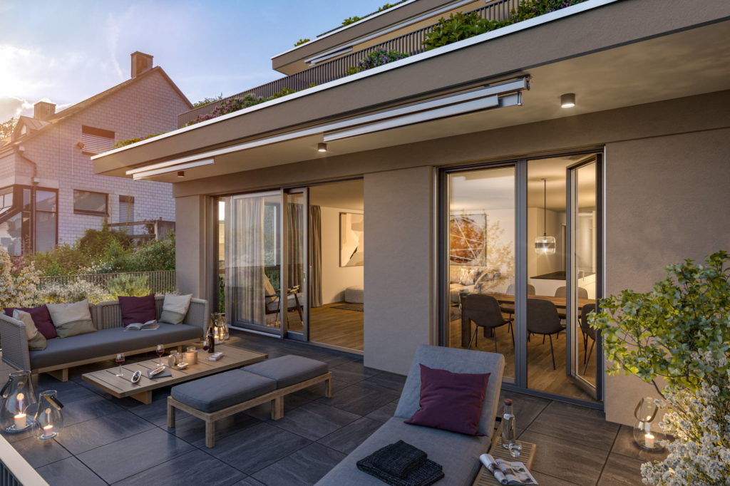Neubauprojekt «SOLAZZA» in Uerikon-Stäfa - Terrasse_Abendstimmung