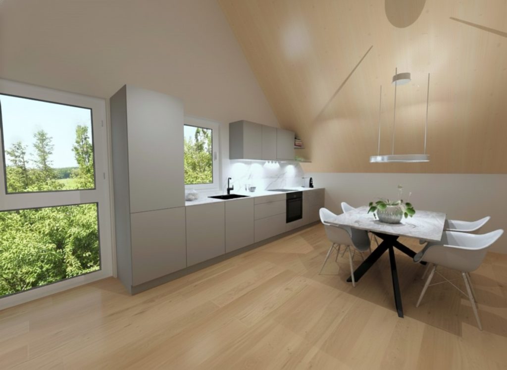 Exklusive Dachwohnung mit Bergsicht in Obfelden - Küche mit Esstisch