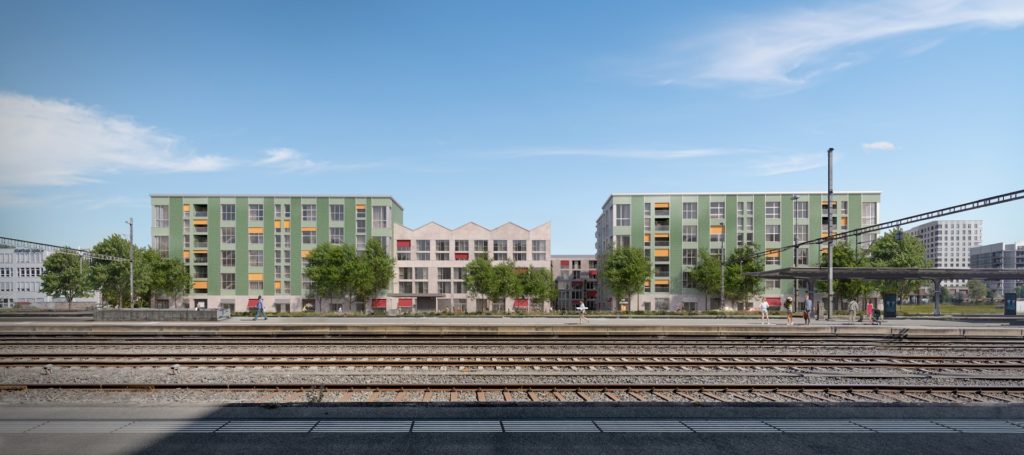 Neubau Wohnüberbauung mit Gewerbe in Schlieren - 250828_Visualisierung_Bahn_Tend
