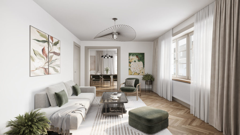 Erstvermietung Quellenhof in Zürich-Wollishofen - Quellenhof_Wohnzimmer
