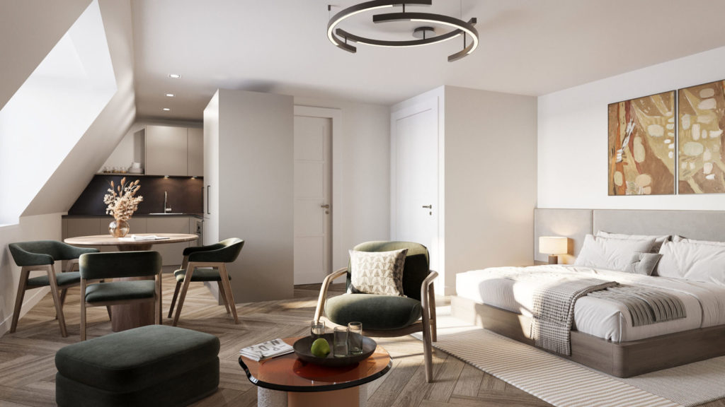 Ankündigung 2-Zimmer-Mietwohnung im Zürcher Seefeld - Florastrasse_Whg1145_Wohnkueche_01_2-scaled