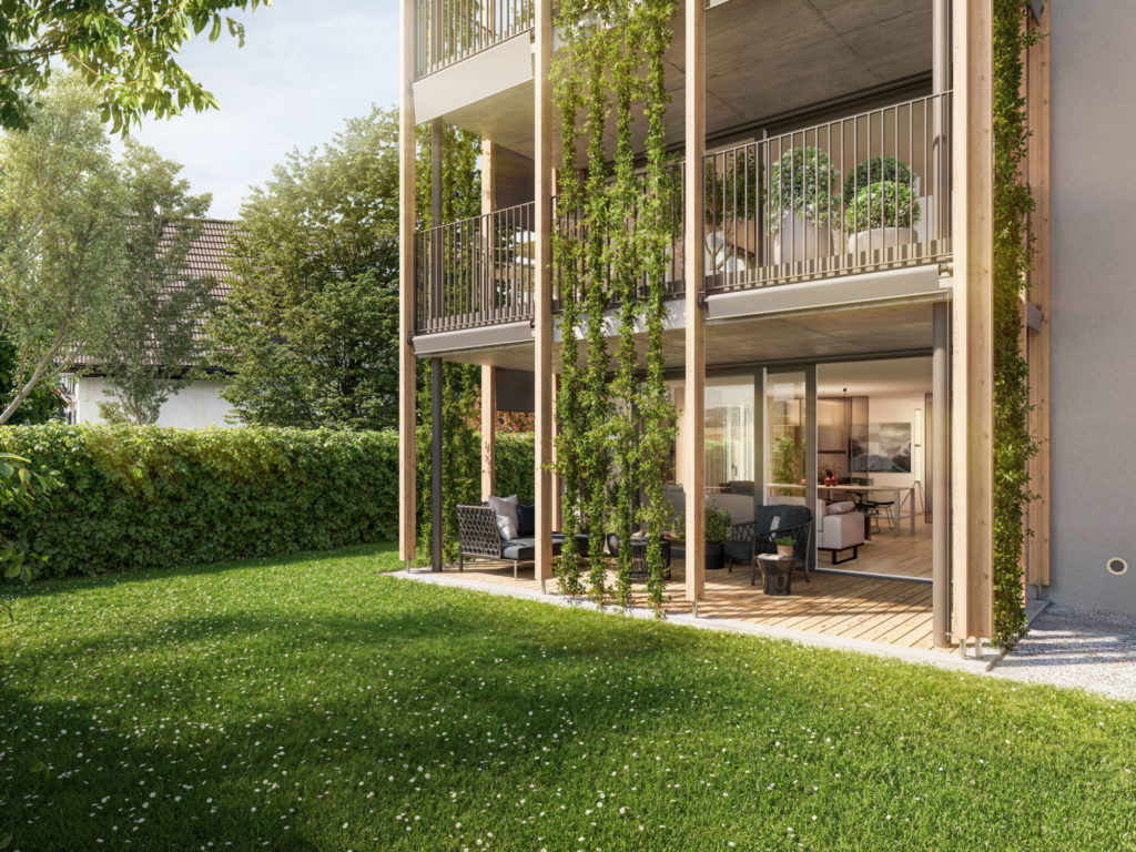 Neubau Eigentumswohnungen in Rüfenacht BE - mittelweg_aussen_garten-2560