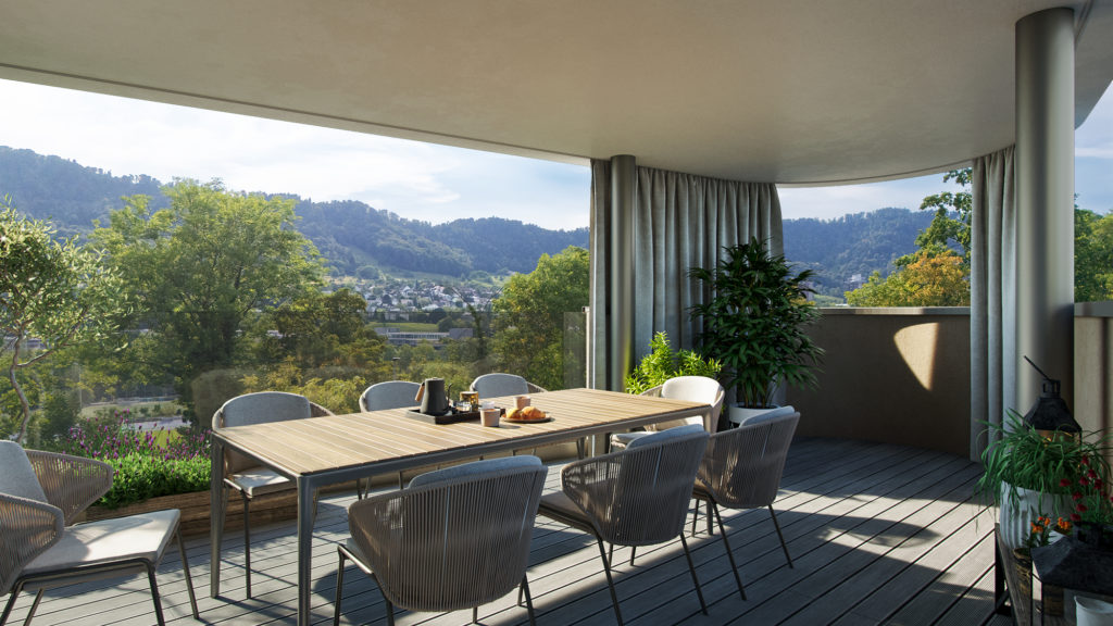 3 Zimmer Wohnung mit hochwertigem Ausbau - 23 m2 gedeckter Balkon