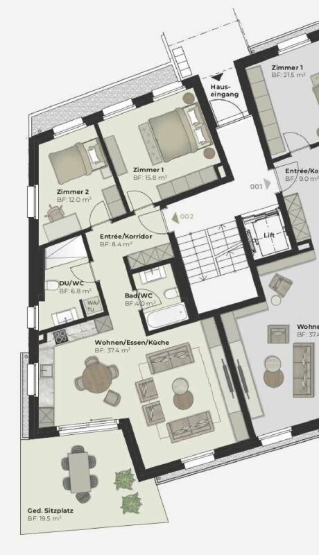 Jenseits des Gewöhnlichen: komfortables Neubauwohnen mitten in Gossau - Grundriss Wohnung