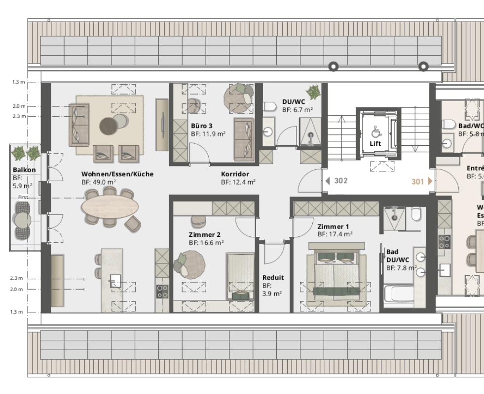 BAUSTART IST ERFOLGT! Hohe Wohnqualität: Neubauwohnungen in Natur-, See- und Stadtnähe - 4.5 Zimmerwohnung 302 Grundriss Variante 1