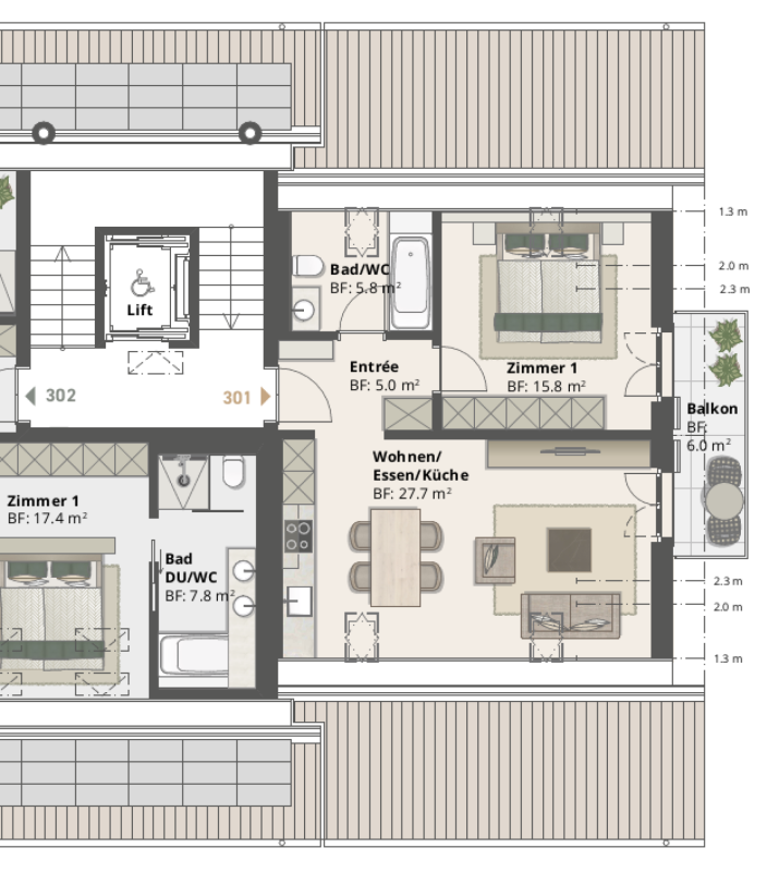 BAUSTART ERFOLGT! Hohe Wohnqualität: Neubauwohnungen in Natur-, See- und Stadtnähe - 2.5 Zimmerwohnung 301 Grundriss Variant 1