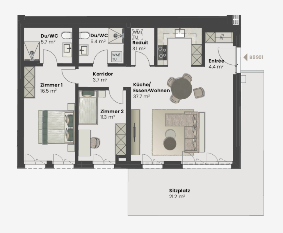 UG 3.5 Zi-Wohnung Neubau MFH Haus B West - Bild 3