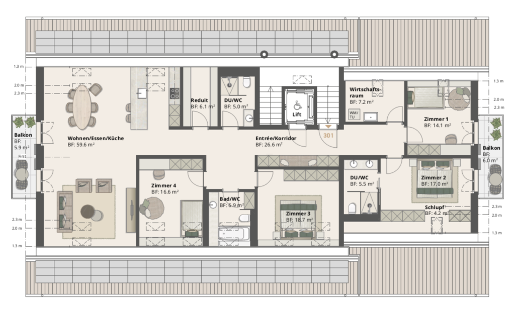 BAUSTART ERFOLGT! Hohe Wohnqualität: Neubauwohnungen in Natur-, See- und Stadtnähe - 5.5 Zimmerwohnung 301 Grundriss