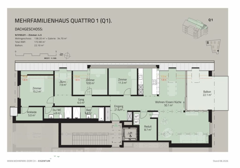 WOHNPARK DORF - VERKAUFSSTART 2. ETAPPE - 4,5-Zimmerwohnung im Dachgeschoss - Bild 8
