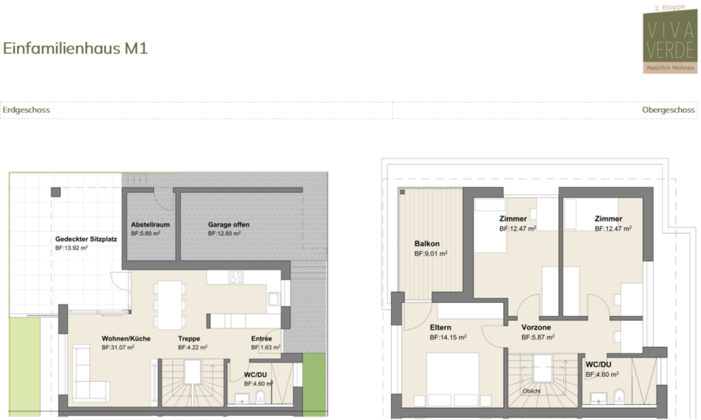 DAS LETZTE FREIE HAUS IM QUARTIER VIVA VERDE: Doppeleinfamilienhaus M1 - Grundriss M1 anpassbar