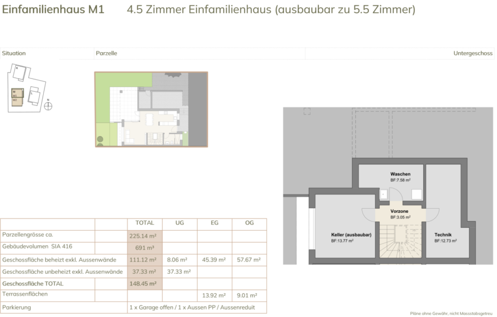 DAS LETZTE FREIE HAUS IM QUARTIER VIVA VERDE: Doppeleinfamilienhaus M1 - Grundriss M1 anpassbar