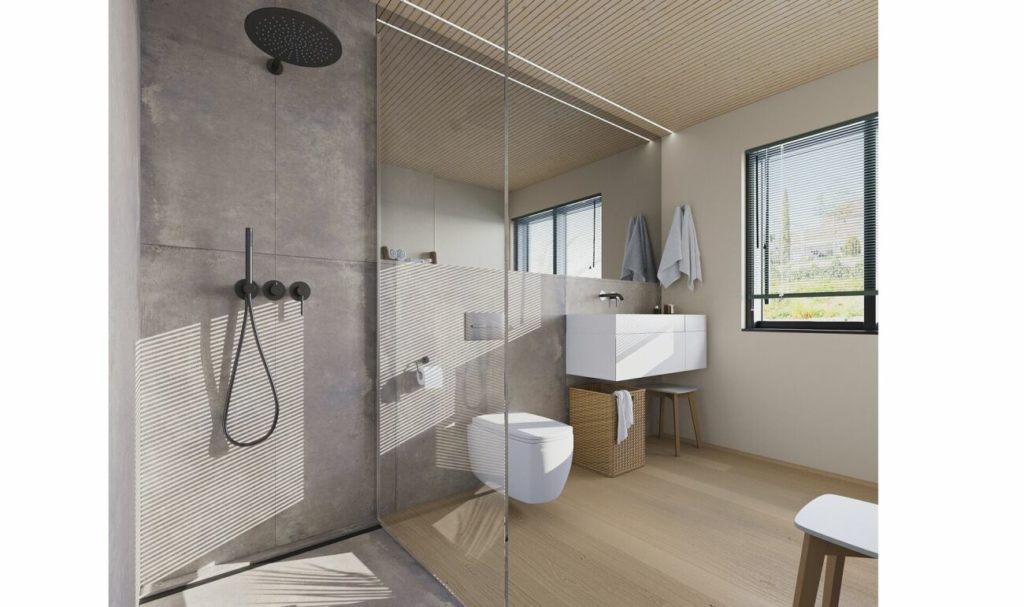 Nordische Architektur in Holz - Wohnung Øverst - Innenvisualisierung Badezimmer / Dusche